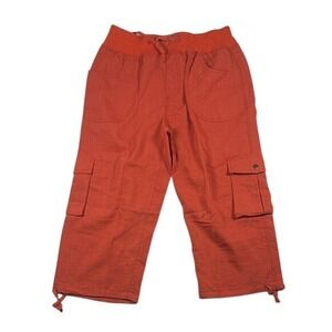 Womens Burnt Orange Cargo Capri Pants Elastic Waist Drawstring‎ Hem Rust Cropped